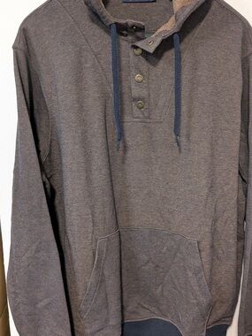 Daniel Cremieux Gray Hooded Henley Pullover with Navy Drawcords
